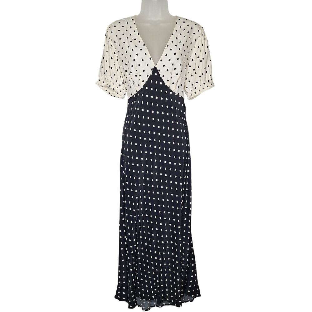 Polka Dot Maxi Slip Dress Large Black & Cream Bias Cut Romance Grunge A New Day